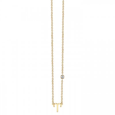 Gold Plated Sterling Silver Zodiac Necklace with Bezel Set Diamond