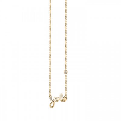 Gold Plated Sterling Silver Yolo Necklace with Bezel Set Diamond