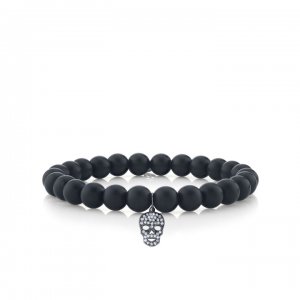 Men's Collection Mini Black Rhodium & Pave Diamond Skull on Matte Black Onyx