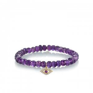 Gold & Diamond Large Evil Eye on Amethyst