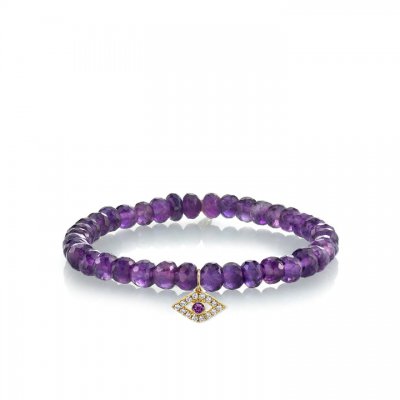 Gold & Diamond Large Evil Eye on Amethyst