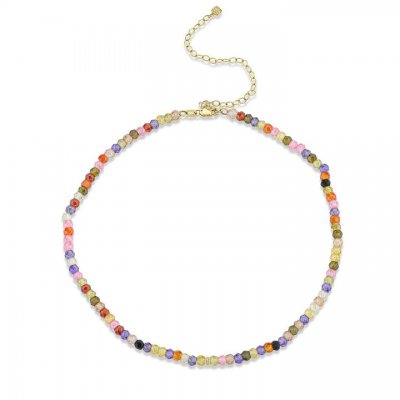 Gold & Diamond Small Rondelle Rainbow Zircon Choker