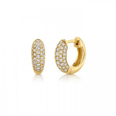 Gold & Pave Diamond Puffy Huggie Hoops