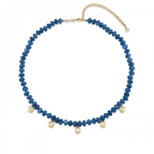 Gold & Diamond Fluted Multi-Charm Kyanite Necklace