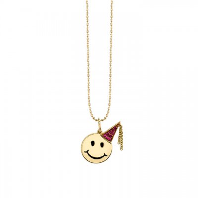 Gold & Ruby Birthday Happy Face Charm