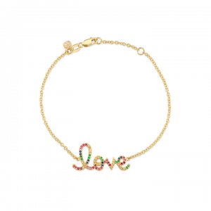 Gold & Rainbow Medium Love Bracelet