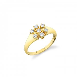 Gold & Diamond Marquise Eye Flower Signet Ring