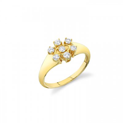 Gold & Diamond Marquise Eye Flower Signet Ring