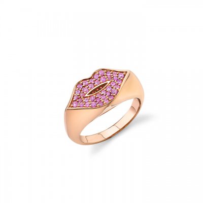 Gold & Pink Sapphire Lips Signet Ring