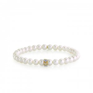 Gold & Diamond Eternity Heart Rondelle on Pearls