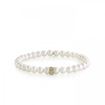 Gold & Diamond Eternity Heart Rondelle on Pearls