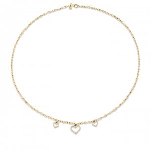 Gold & Diamond Three Heart Necklace