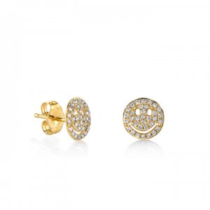 Gold & Diamond Small Happy Face Stud