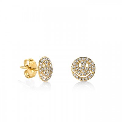 Gold & Diamond Small Happy Face Stud