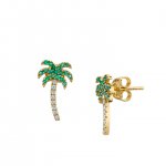 Gold Diamond & Emerald Palm Tree Stud