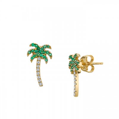 Gold Diamond & Emerald Palm Tree Stud