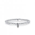 Men's Collection Black Rhodium & Diamond Tiny Cross on 14k White Gold Beads