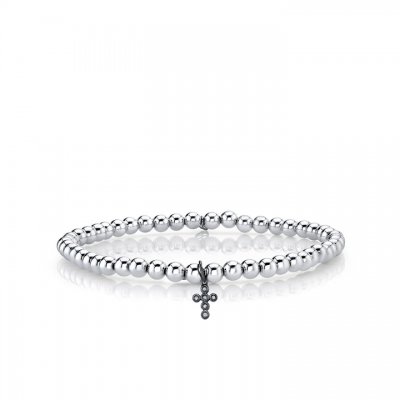 Men's Collection Black Rhodium & Diamond Tiny Cross on 14k White Gold Beads