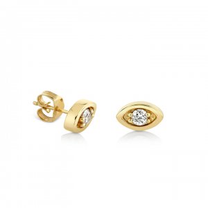 Gold & Diamond Large Marquise Evil Eye Stud