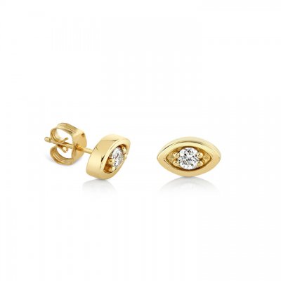 Gold & Diamond Large Marquise Evil Eye Stud