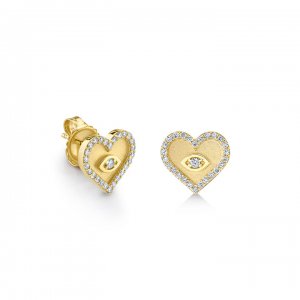 Gold & Diamond Heart Marquise Eye Stud