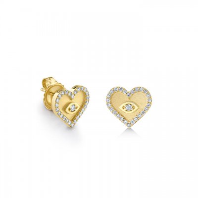 Gold & Diamond Heart Marquise Eye Stud