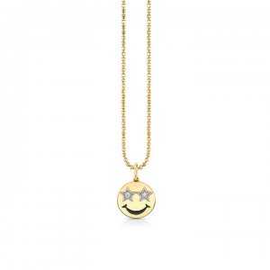 Gold & Diamond Star Eyes Happy Face Charm