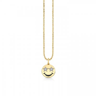 Gold & Diamond Star Eyes Happy Face Charm