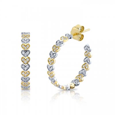 Two Tone Gold & Diamond Medium Heart Eternity Hoops