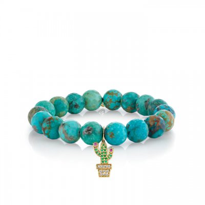 Gold & Diamond Potted Cactus on Matrix Turquoise