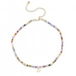 Pure Gold Tiny Initial Rainbow Zircon Choker