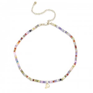 Pure Gold Tiny Initial Rainbow Zircon Choker