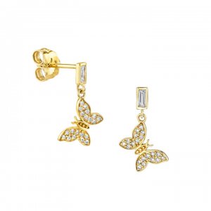 Gold & Baguette Diamond Tiny Butterfly Earring