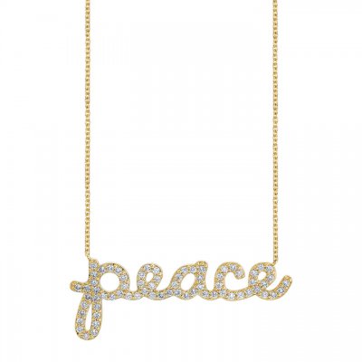 Gold & Diamond Large Peace Script Necklace