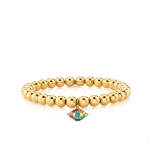 Gold & Rainbow Large Evil Eye on Gold Beads