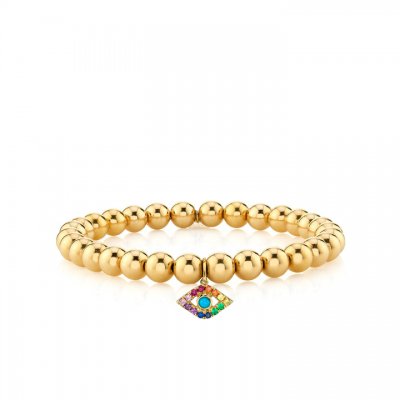 Gold & Rainbow Large Evil Eye on Gold Beads