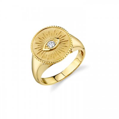 Gold & Diamond Marquise Evil Eye Coin Signet Ring