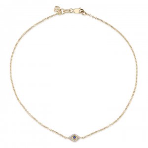 Gold Bezel Sapphire & Diamond Small Evil Eye Anklet