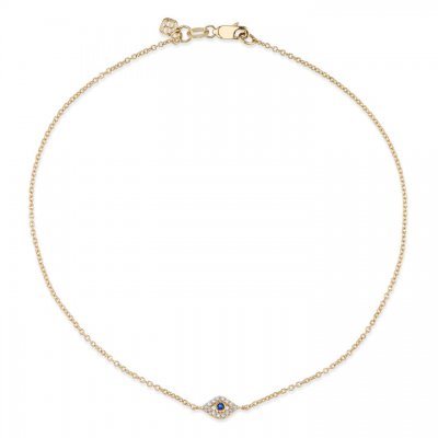 Gold Bezel Sapphire & Diamond Small Evil Eye Anklet