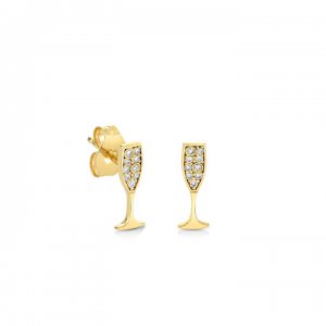 Gold & Diamond Champagne Glass Stud