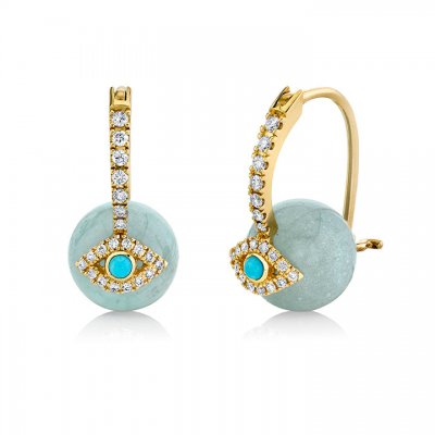 Gold & Diamond Evil Eye Aquamarine Earrings