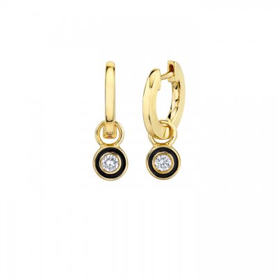 Gold & Diamond Enamel Charm Hoops