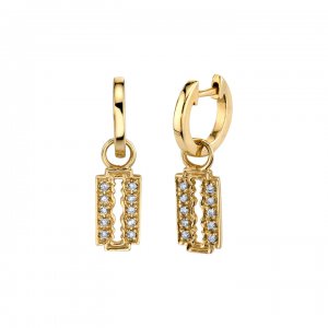 Gold & Diamond Razor Blade Charm Huggie Hoops