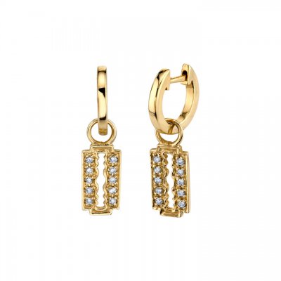 Gold & Diamond Razor Blade Charm Huggie Hoops