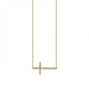 Gold & Pave Diamond Medium Sideways Cross Necklace