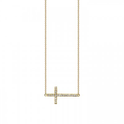 Gold & Pave Diamond Medium Sideways Cross Necklace