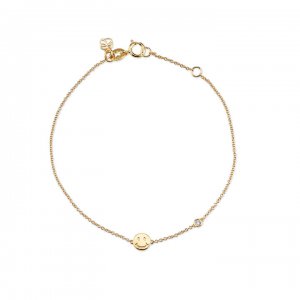 Gold Plated Sterling Silver Happy Face Bracelet with Bezel Set Diamond