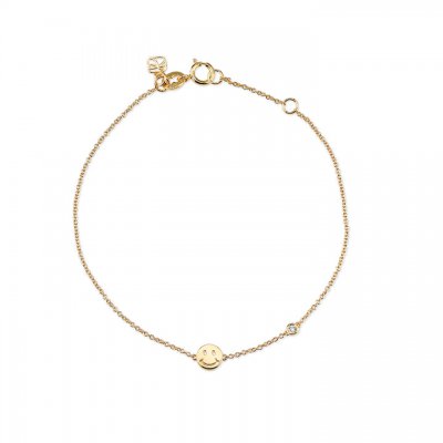 Gold Plated Sterling Silver Happy Face Bracelet with Bezel Set Diamond