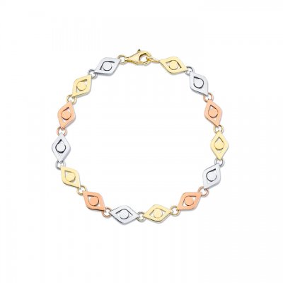 Tri-Tone Gold Large Evil Eye Link Bracelet