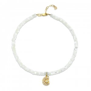 Gold & Diamond Small Nautilus Shell Anklet on Mother of Pearl Heishi